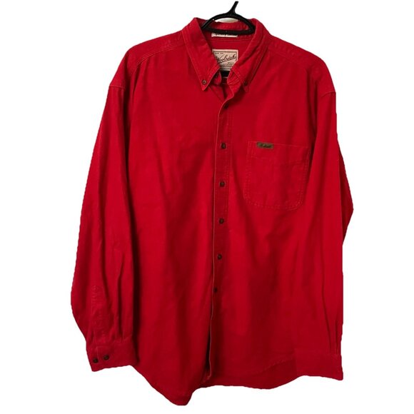Woolrich Sportsman Chamois Mens L Red Button Up Shirt Outdoor Cotton Flannel - Picture 1 of 7